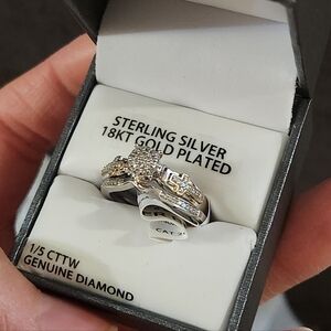 Sterling Silver 18K Gold Plated Diamond Accent Ring - White and Gold